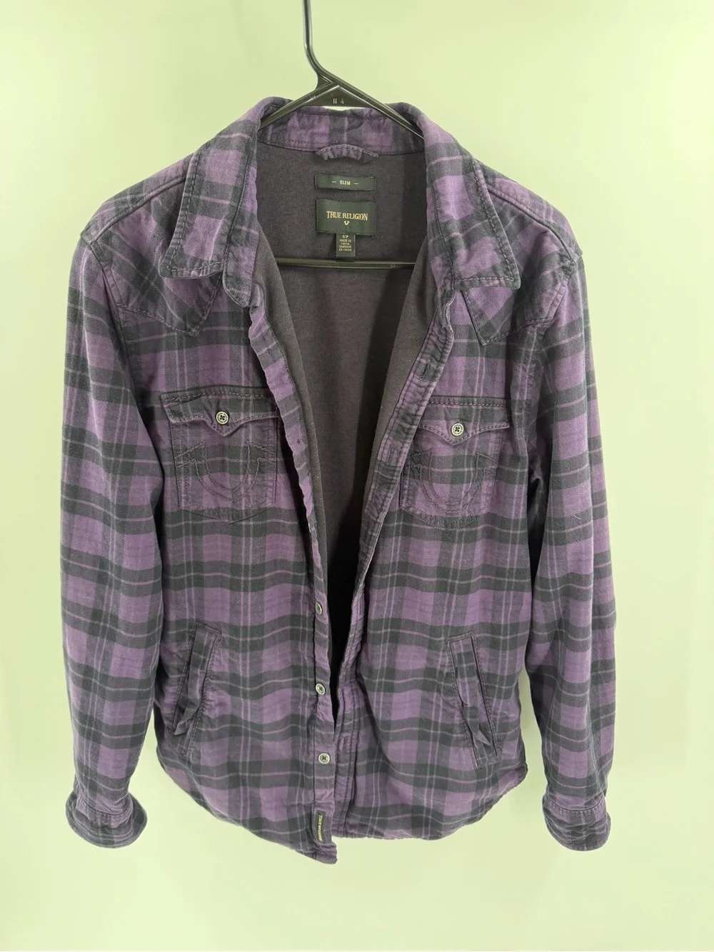 TRUE RELIGION Men's‎ WESTERN SHIRT JACKET PURPLE PLAID Size Small Pockets